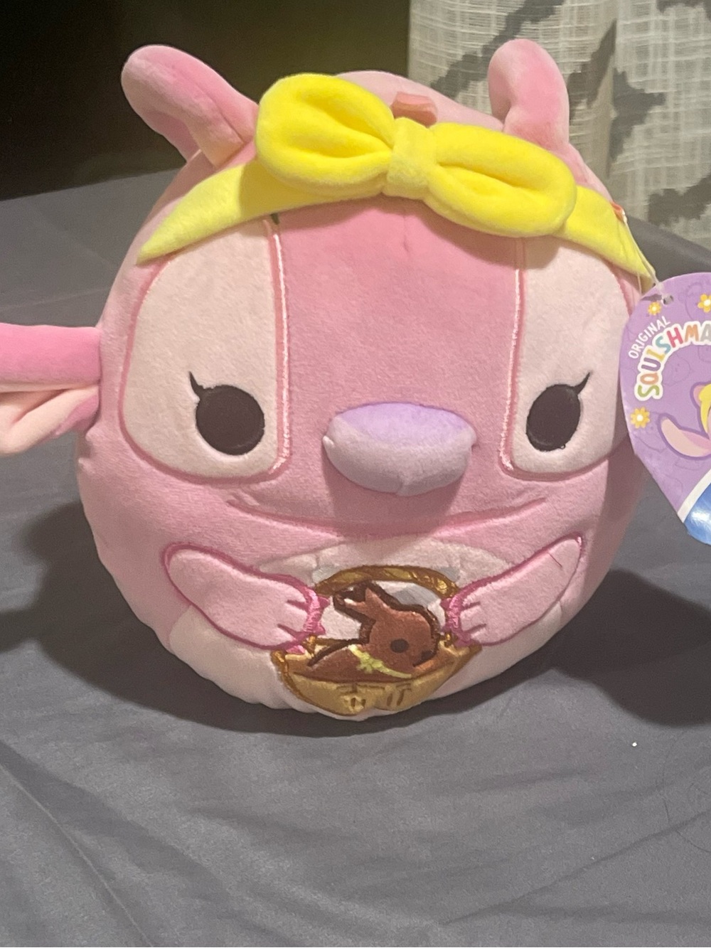 Squishmallows Pink Plush with Yellow Bow and Cute Bunny Patch